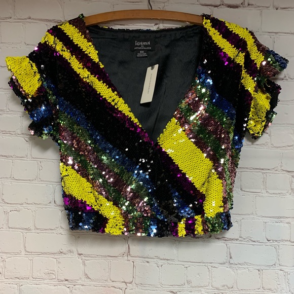 NEW Anthropologie Rdalamal Sequin Surplice Wrap Top Size XXS - Picture 3 of 6